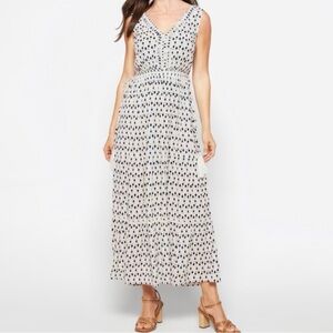 Love Ellie Boho Pattern Maxi Sleeveless Dress White Blue Size Small